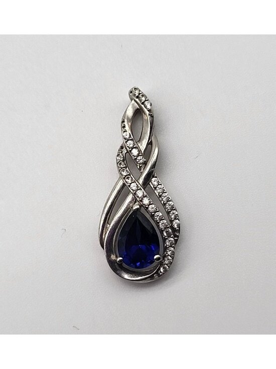 Jwbr Jewelry - JWBR Sterling Silver 925 Blue Spinel and Cubic Zirconia Teardrop Pendant